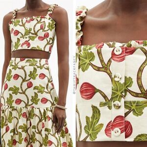 Agua by Agua Bendita Crop Top Fig Printed Ruffle Strap Top Cream Red Size S